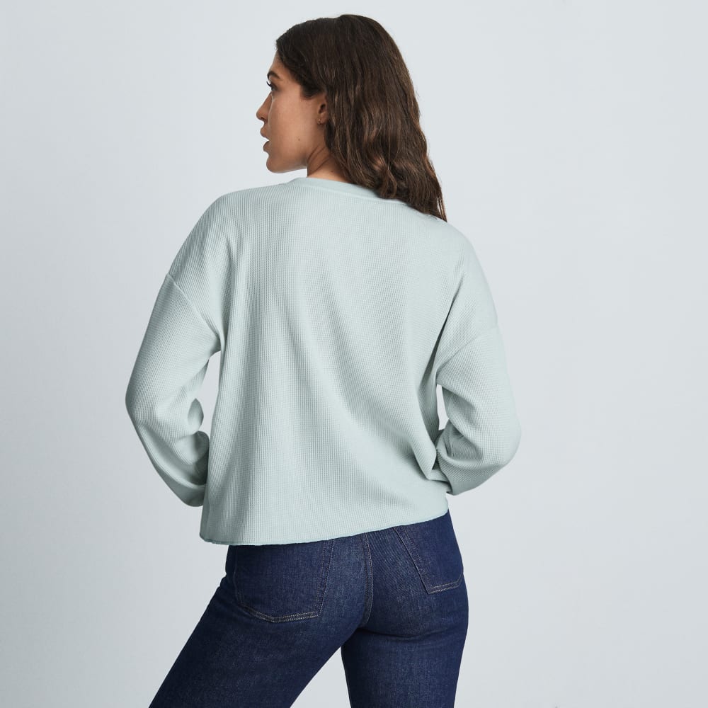The Organic Cotton Waffle Henley in Ice Blue — detail view