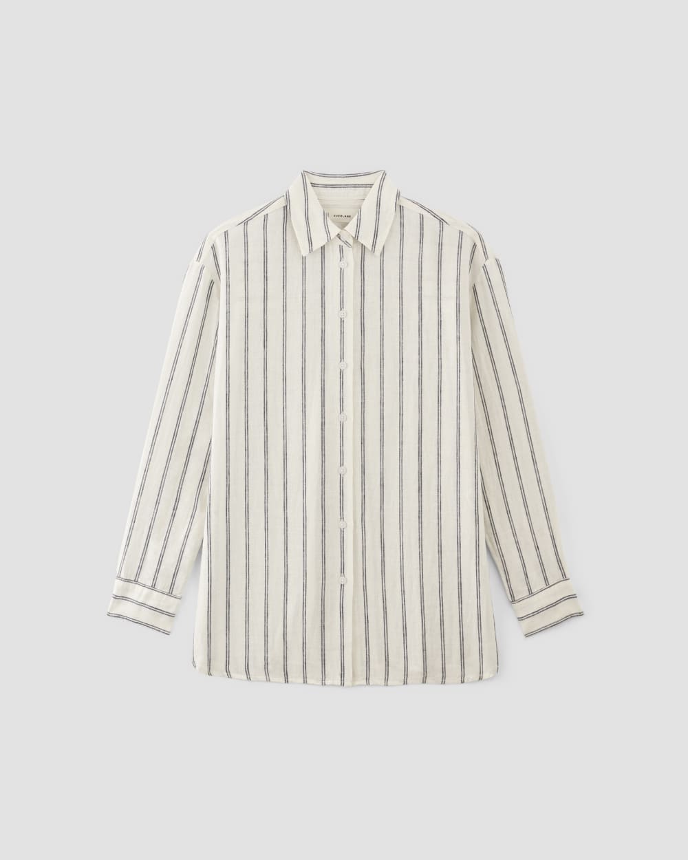 The Boyfriend Shirt in Linen in Bone/Navy — alternate view