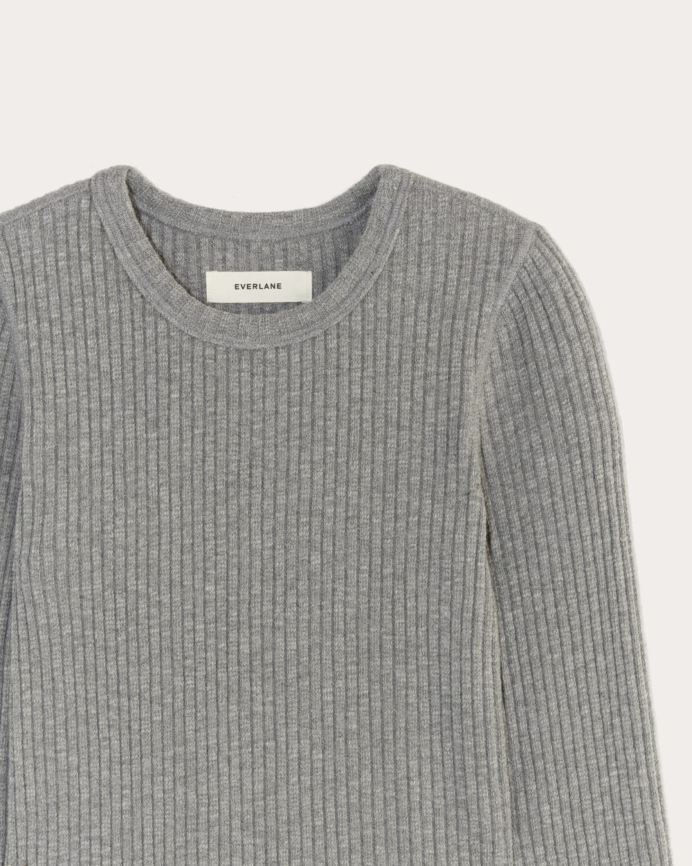 The Cozy Rib Long-Sleeve Tee in Mid Heather Grey — detail view