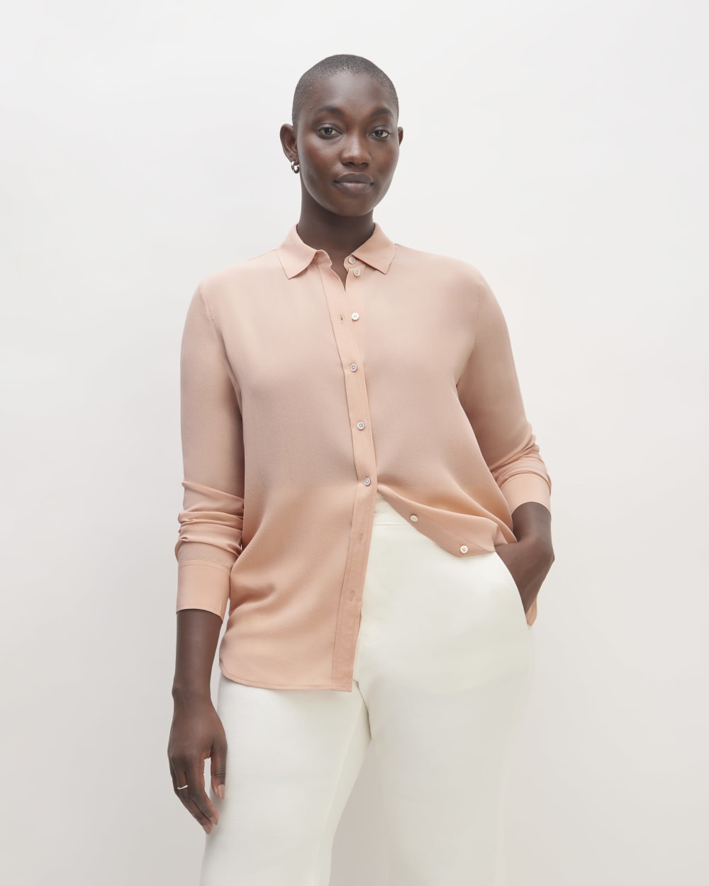 The Must-Have Shirt in Washable Silk in Blush Pink — front view