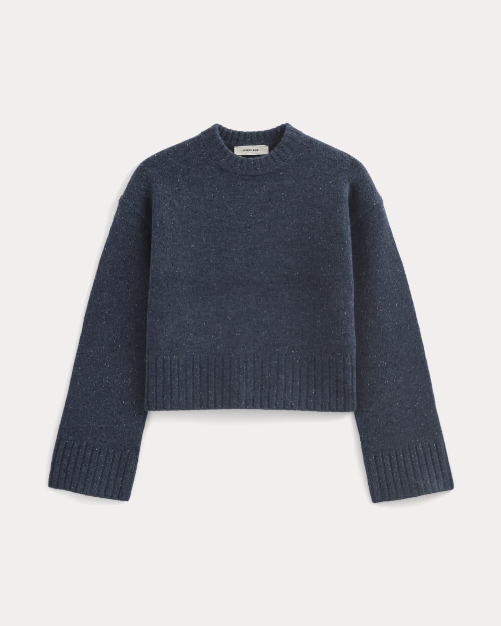 Cropped Boxy Crew in Luxe Merino in Heathered Blue Donegal — alternate view