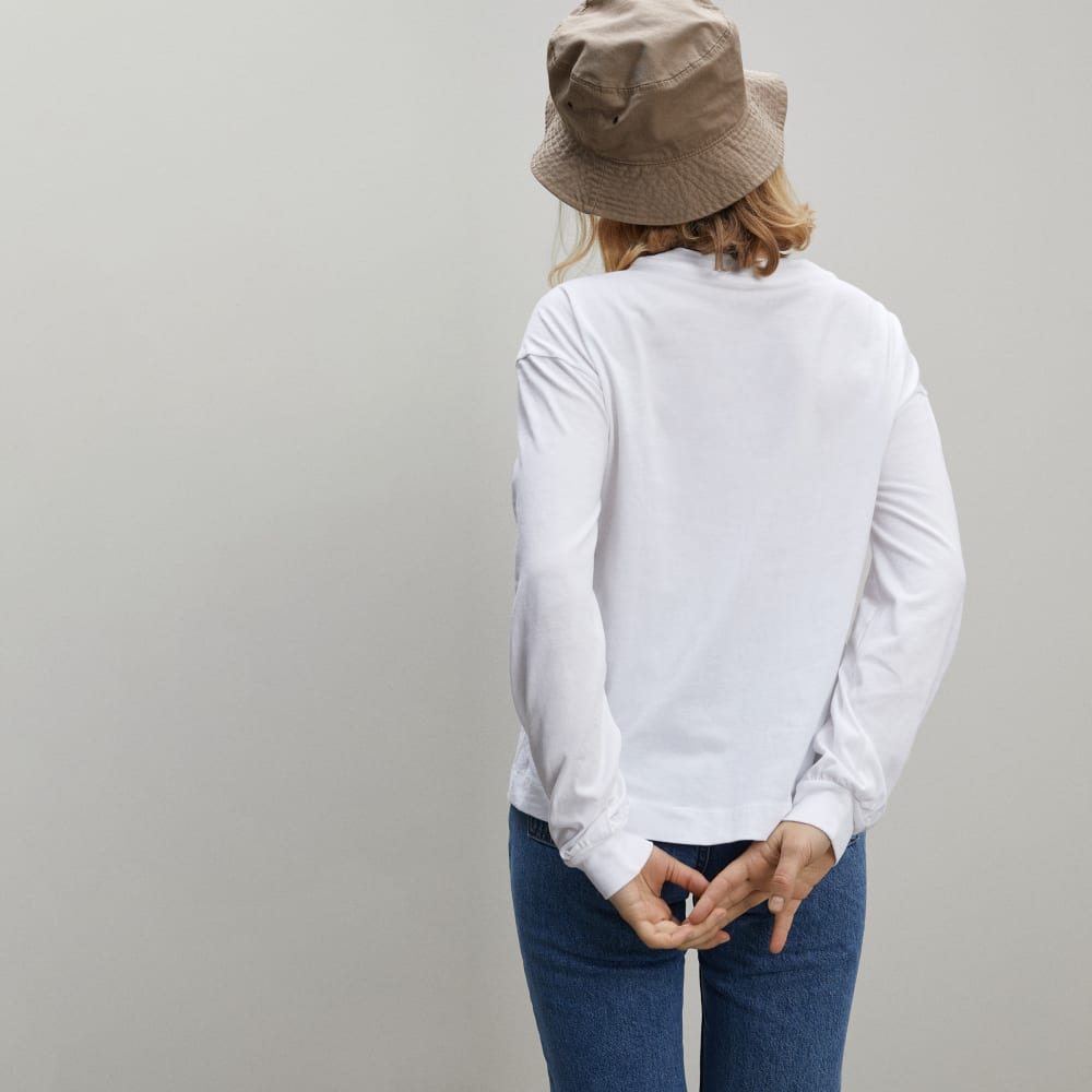 The Organic Cotton Long-Sleeve Tee in White — detail view
