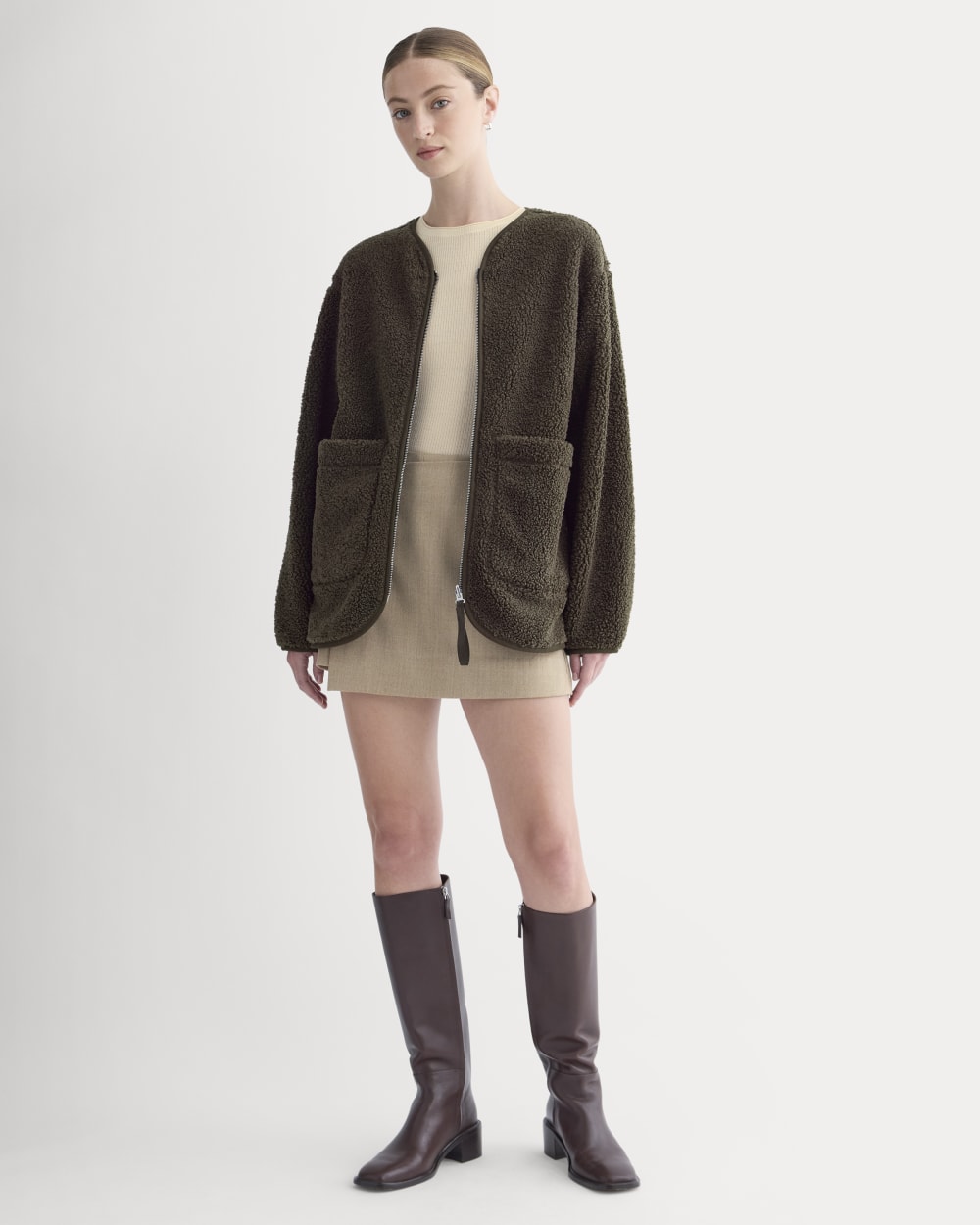Reversible Teddy Jacket in Coffee Bean — detail view