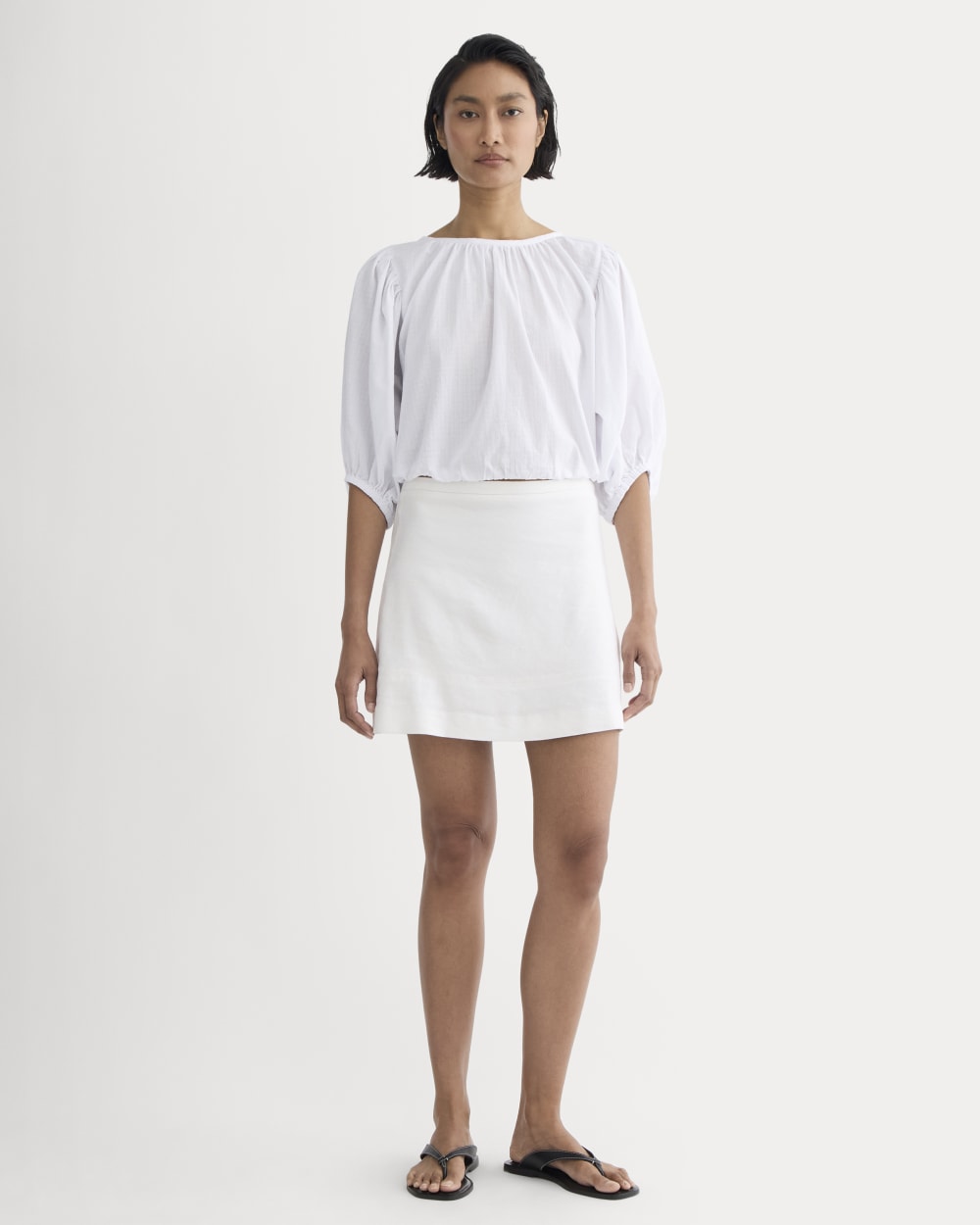 The Gauze Puff-Sleeve Top in White — detail view