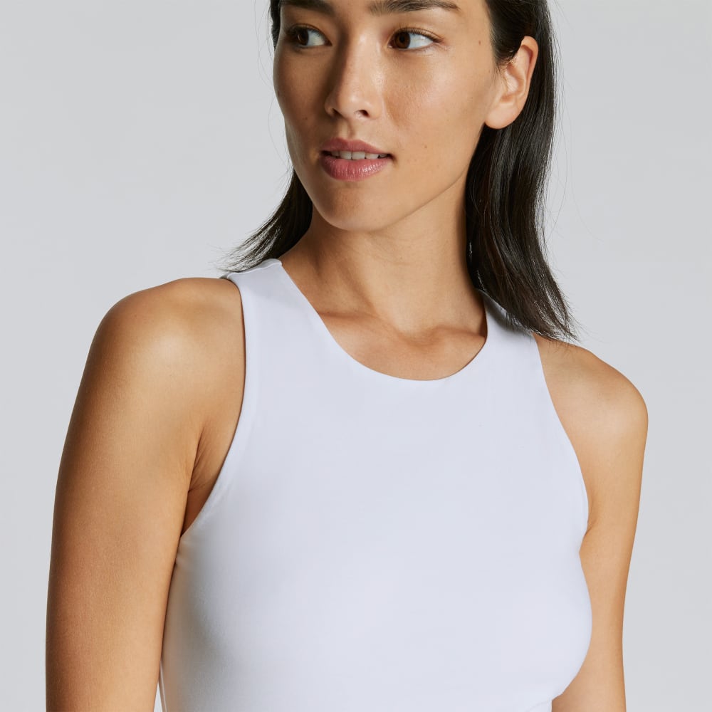 The Cutaway Tank Bodysuit in White — detail view