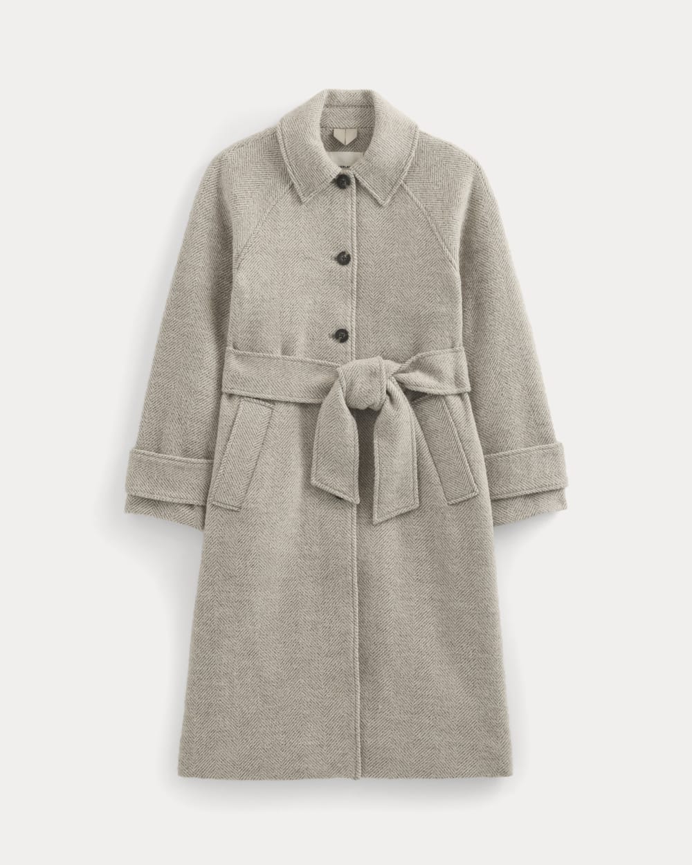Italian Belted Overcoat in Taupe Herringbone — alternate view