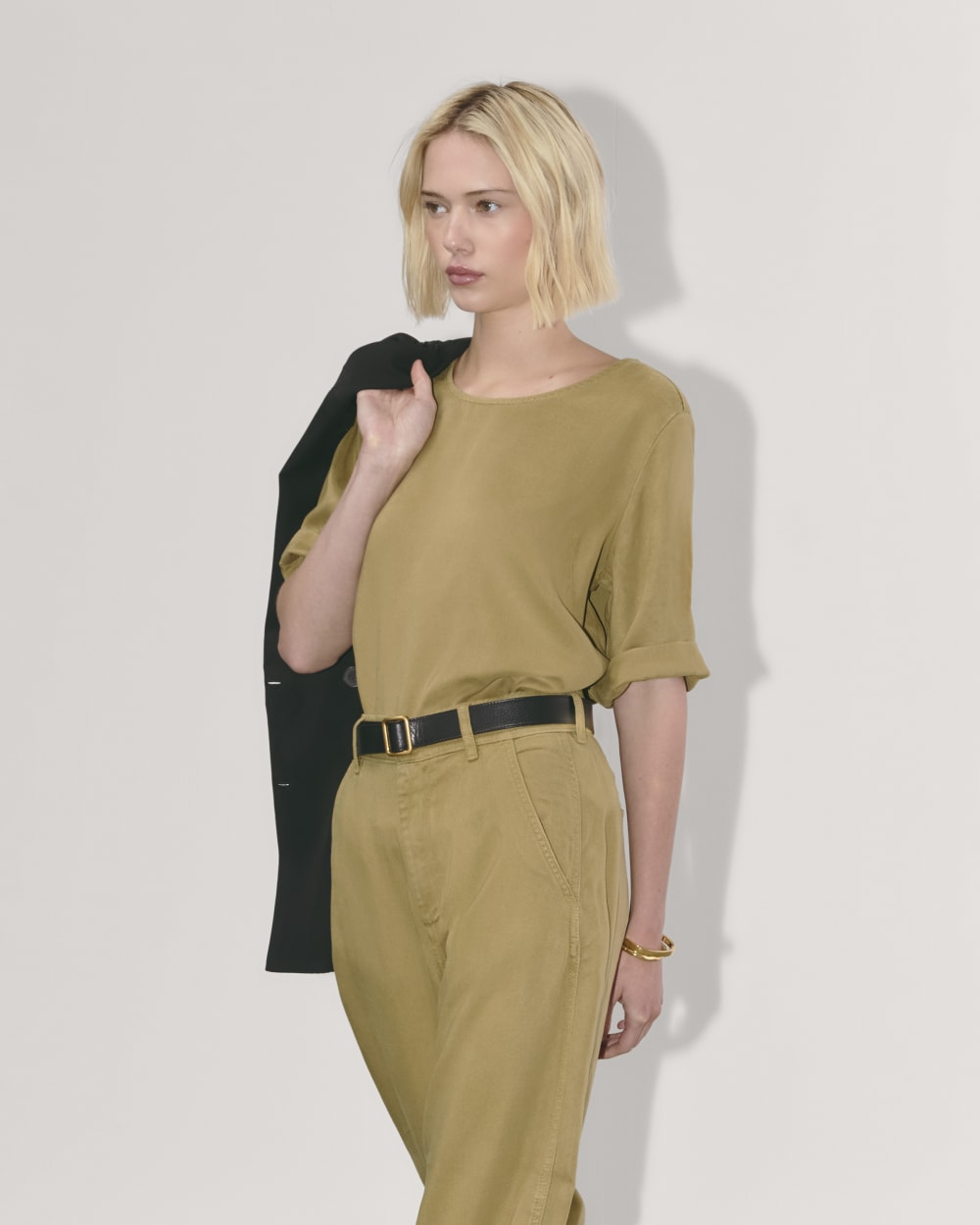 The Relaxed Tee in Buttersoft in Fennel Seed — detail view