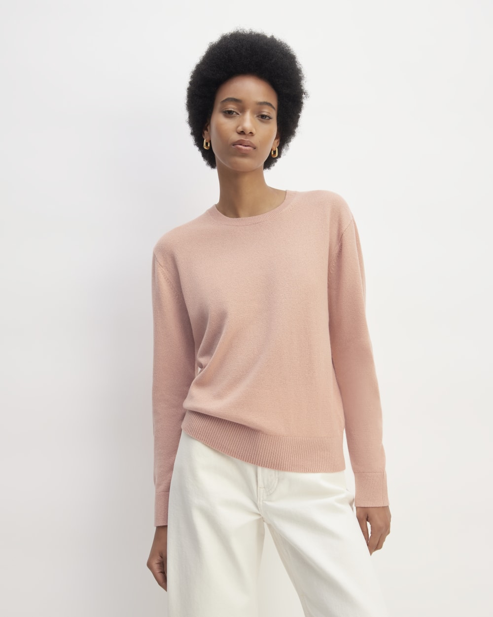 The Classic Crew in Cashmere in Blush Pink — front view