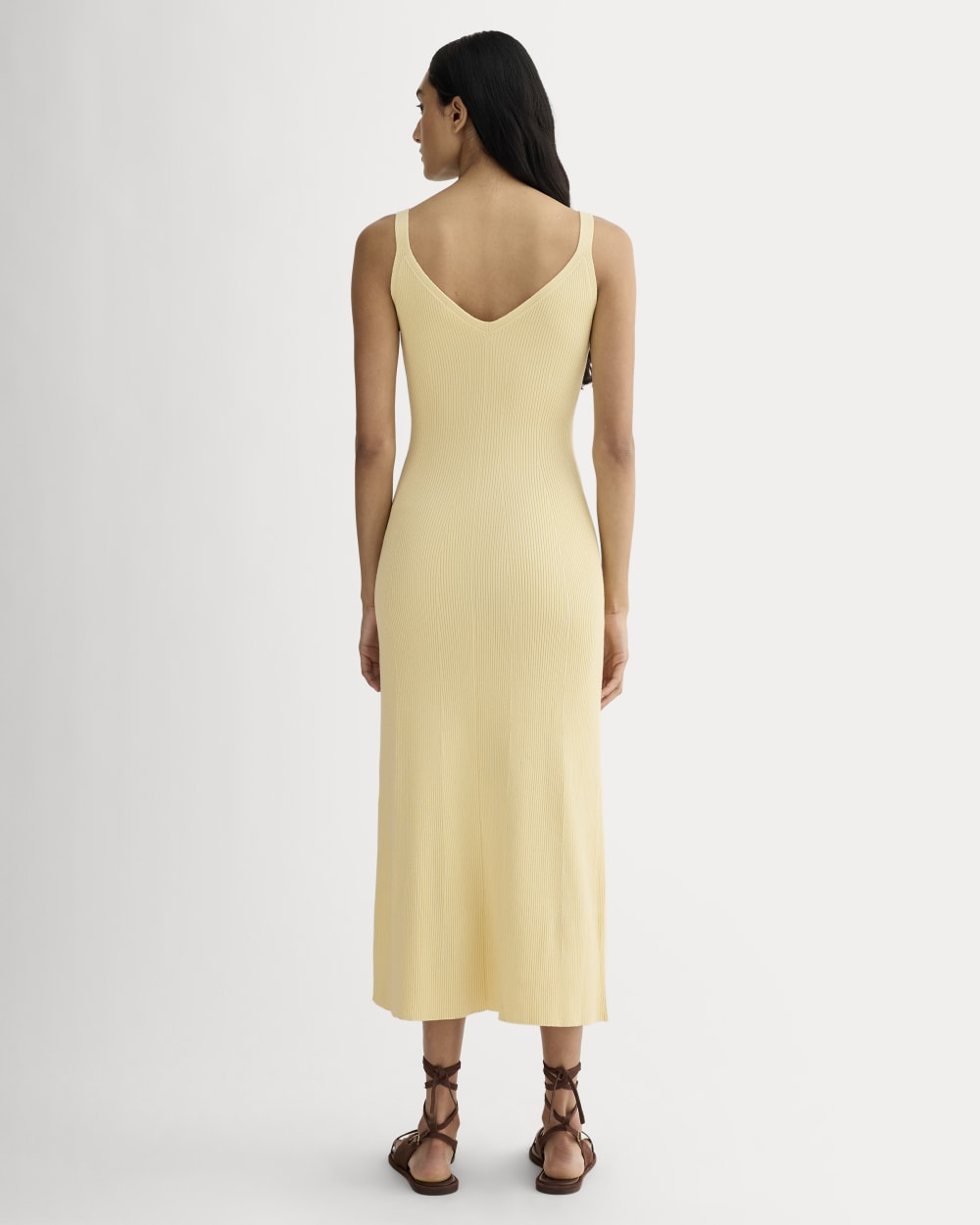 The Fine Knit Cami Dress in Banana Crepe — detail view