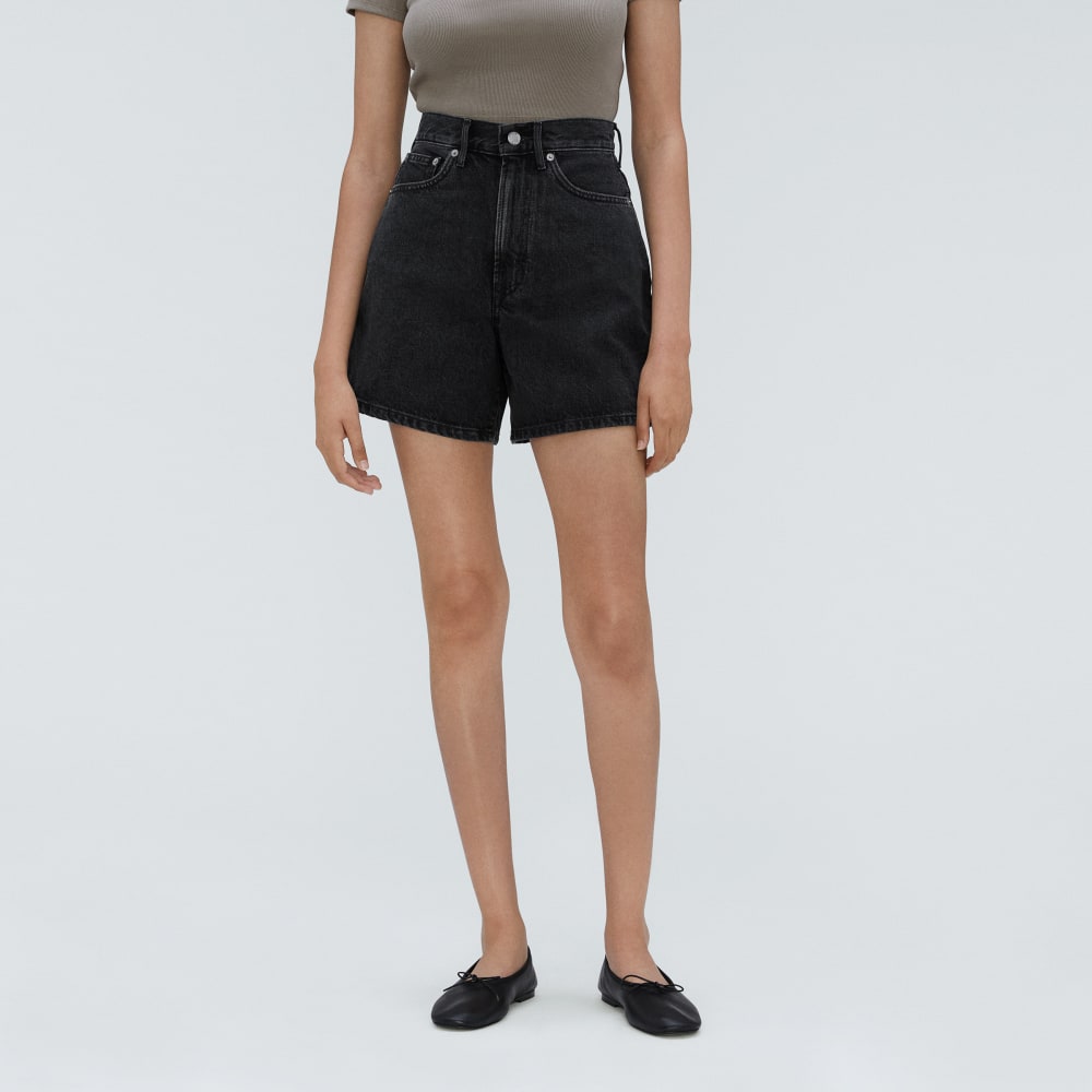 The A-Line Denim Short in Storm Black — detail view