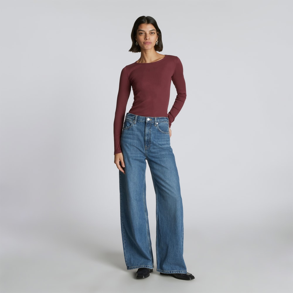 The Pima Micro-Rib Long-Sleeve Crew in Brandy — alternate view