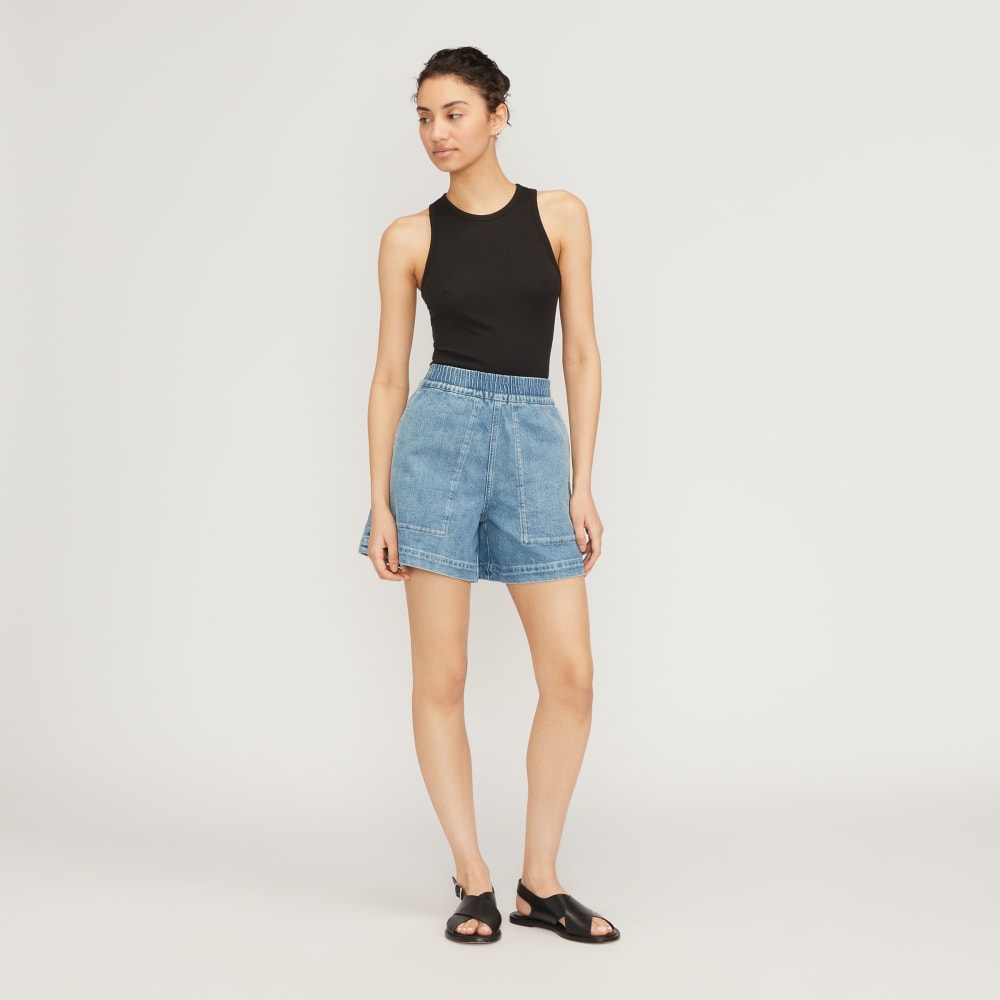 The Denim Utility Short in Shallow Water — detail view