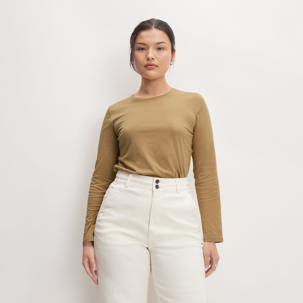The Organic Cotton Long-Sleeve Crew in Tiger's Eye — front view