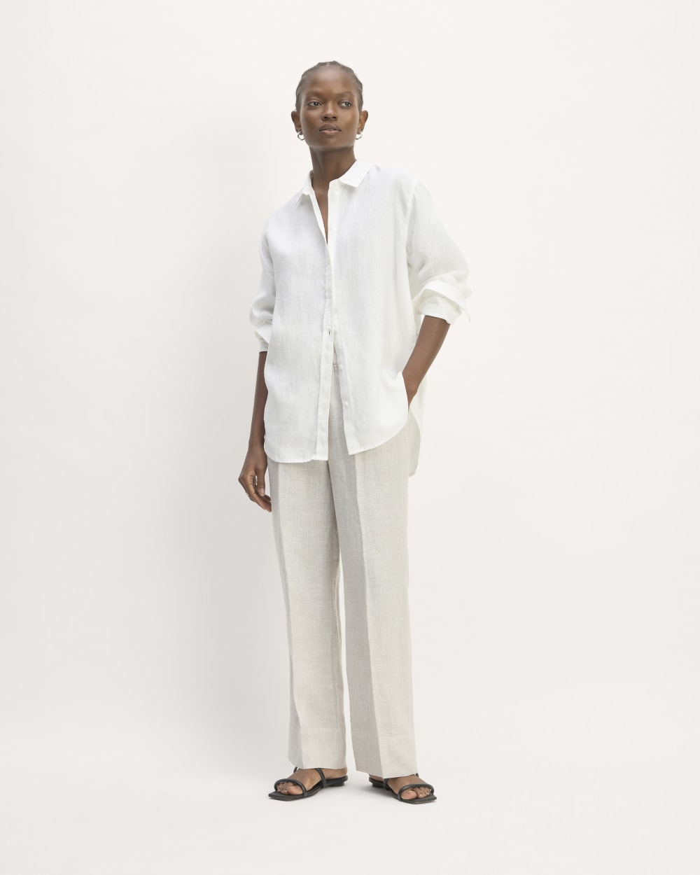 The Linen Easy Pant in Stone / White — front view