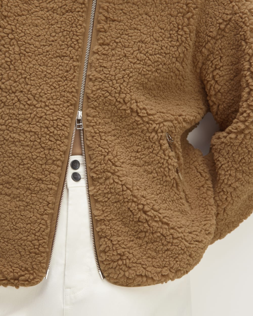 The ReNew Fleece Full Zip in Toasted Coconut — detail view