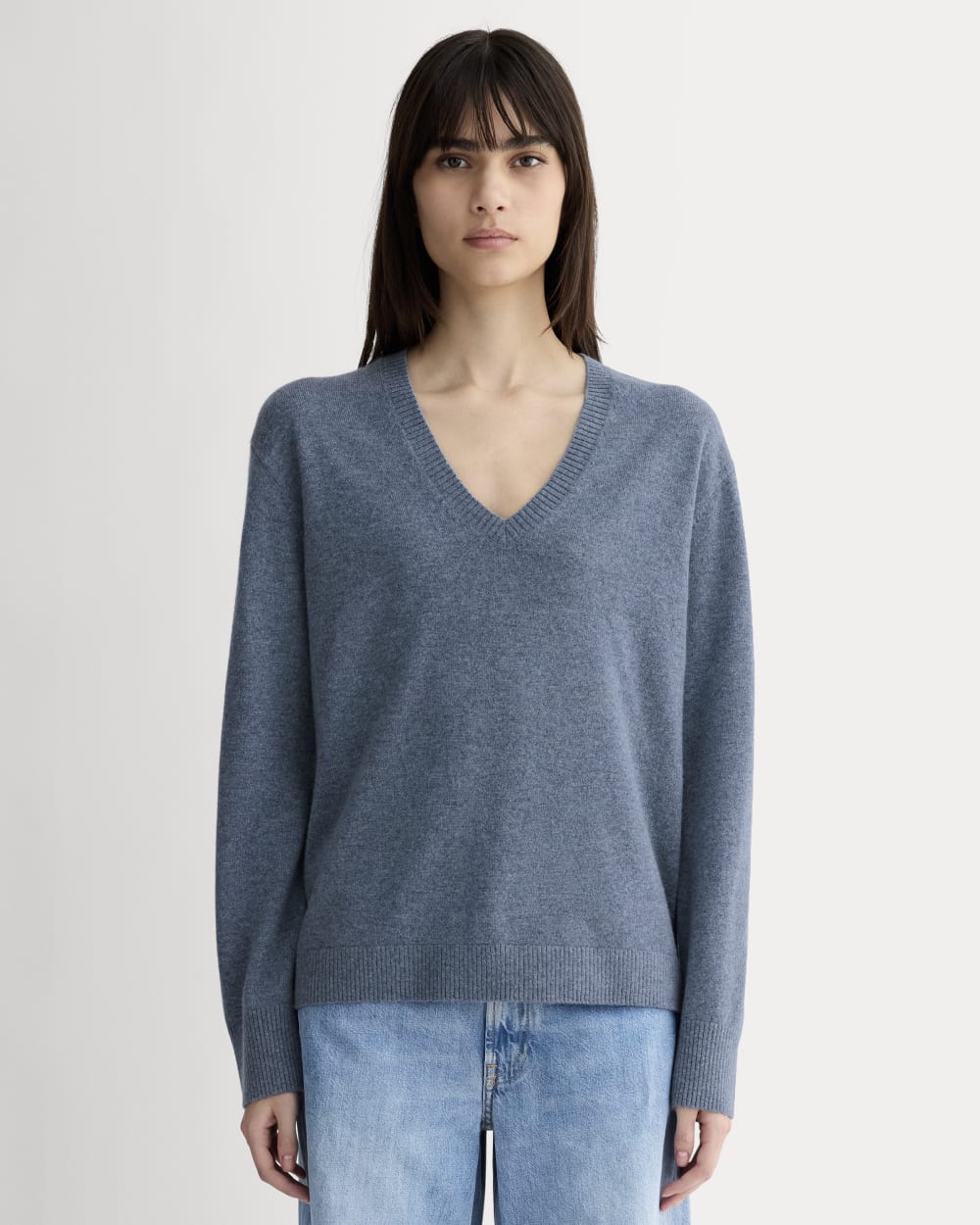The Classic V in Cashmere in Denim Blue — front view