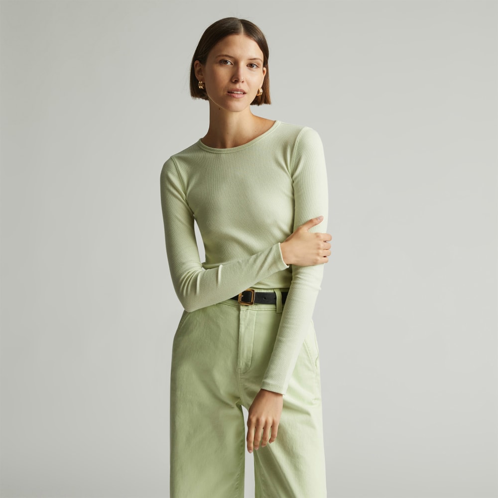 The Pima Micro-Rib Long-Sleeve Crew in Seafoam Green — front view