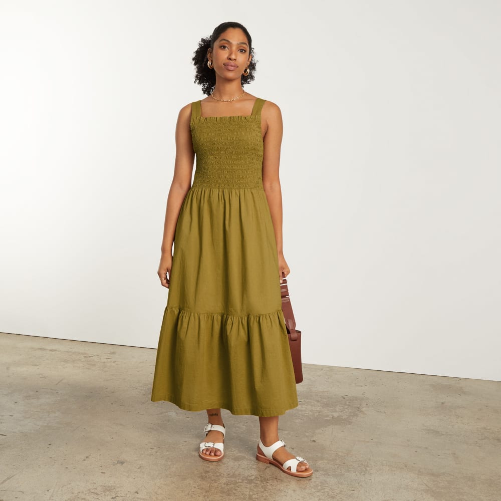 The Smock Dress in Autumn Fern — detail view