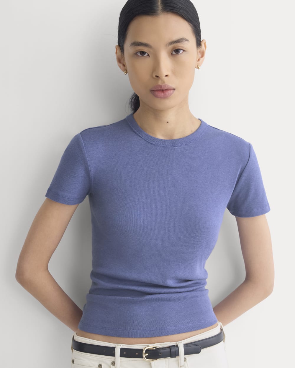 Tissue Short-Sleeve Crew in Blue Dusk — front view