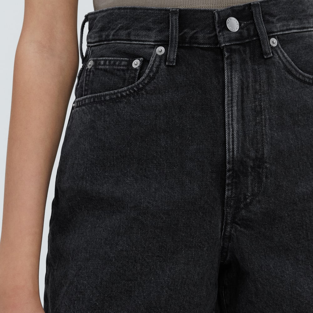 The A-Line Denim Short in Storm Black — detail view
