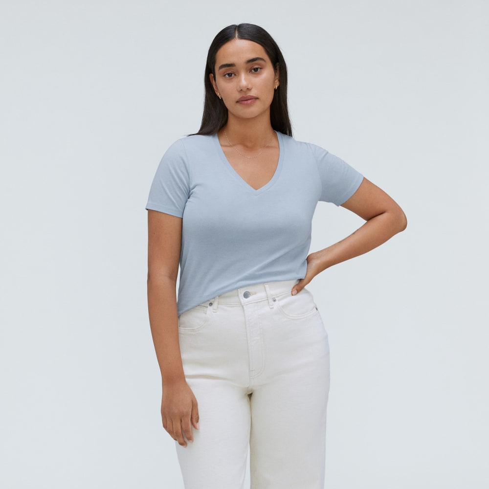 The Organic Cotton V-Neck in Mist — front view
