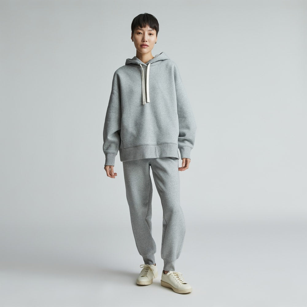 The ReTrack Hoodie in Heather Grey — detail view