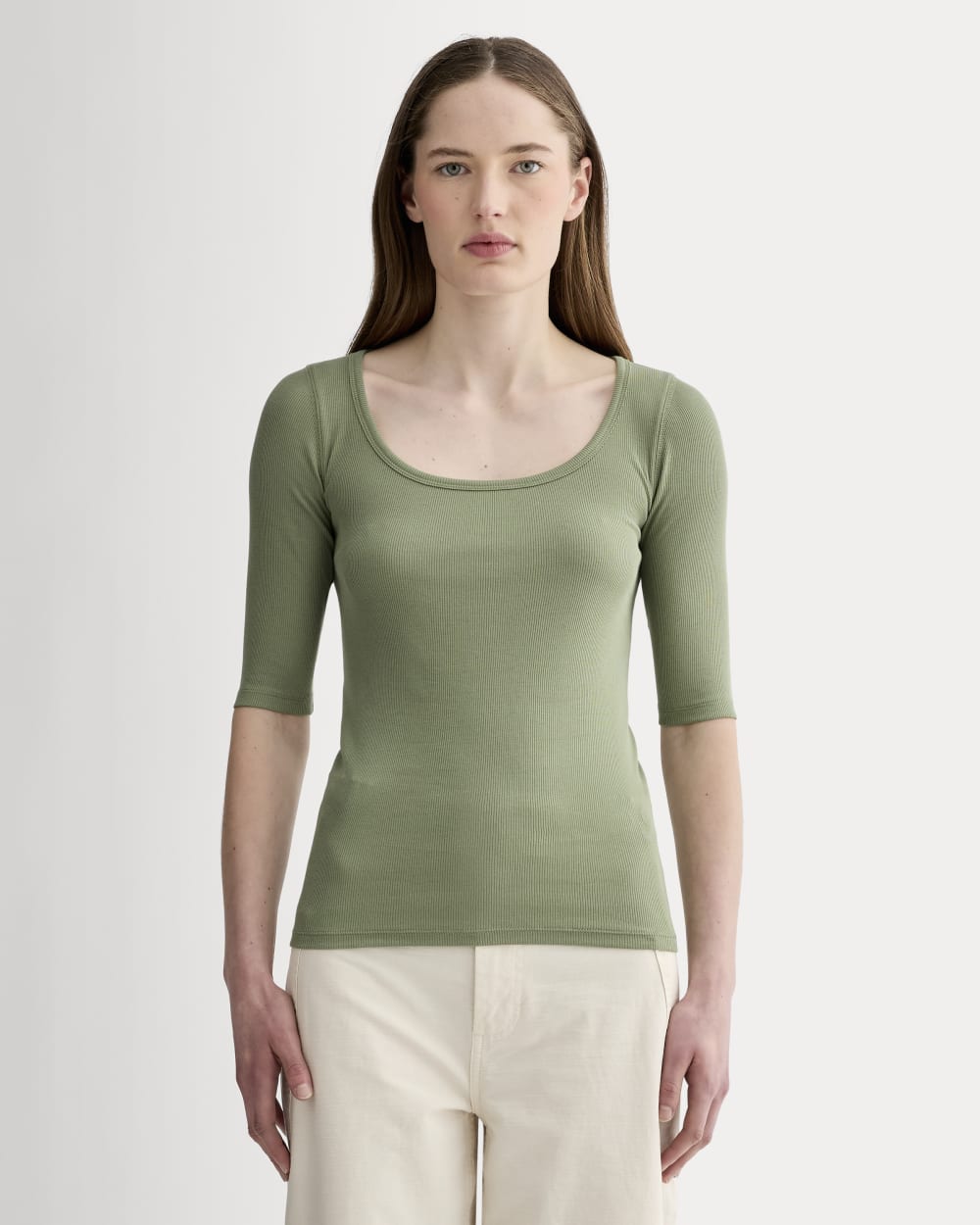 The Luxe Rib Scoop-Neck Tee in Sagebrush — front view