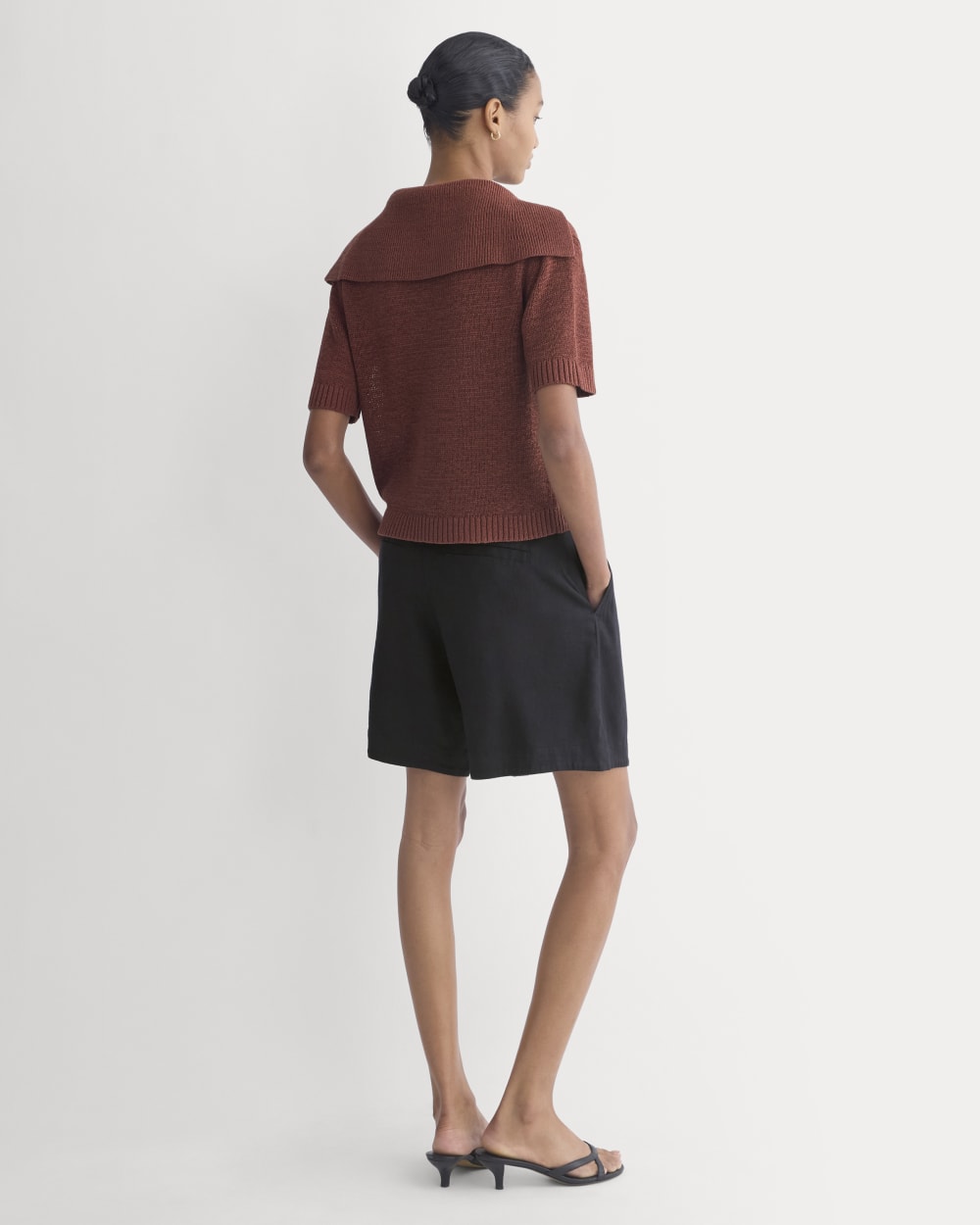 Open Collar Polo in Henna Red — detail view