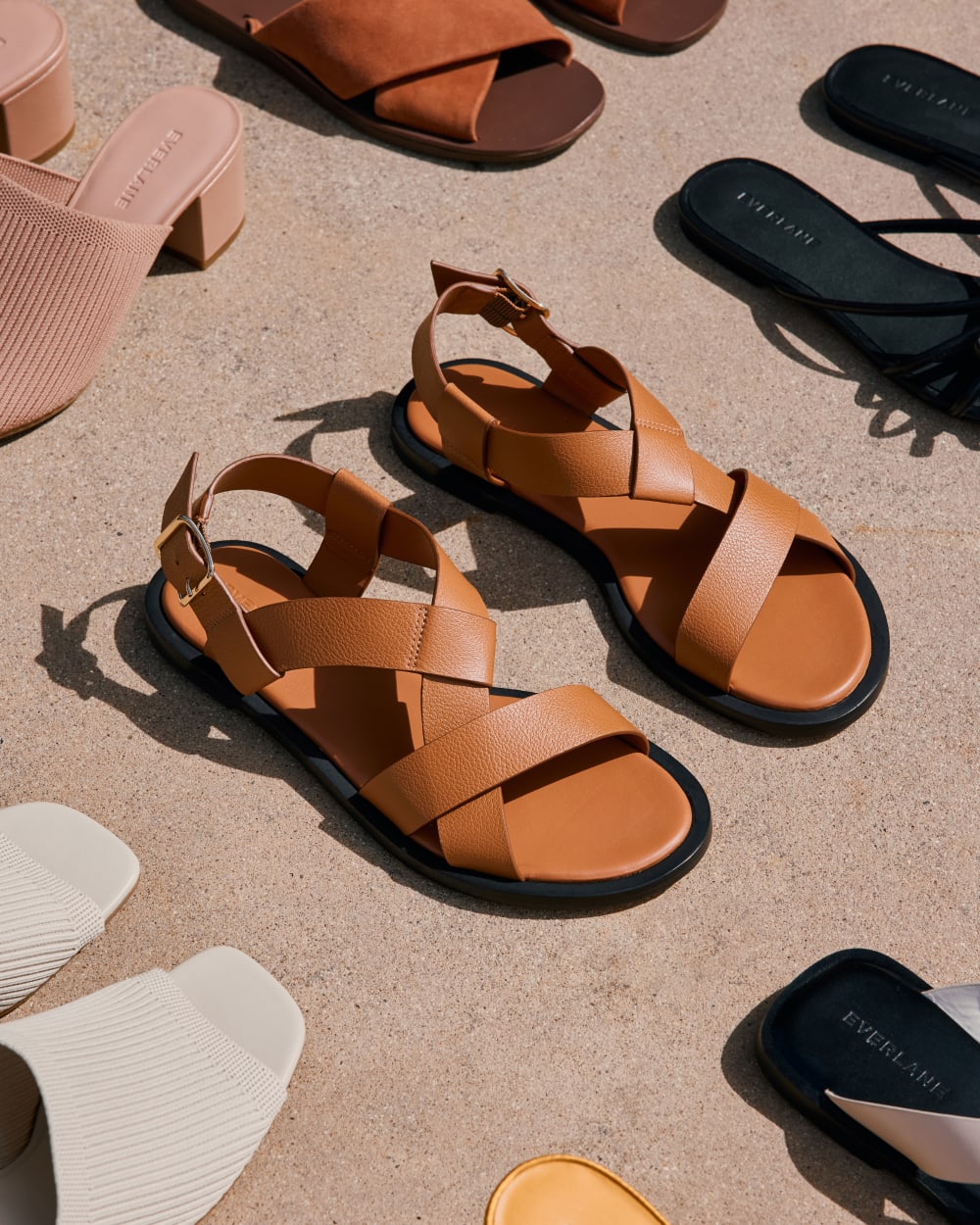 The City Strap Sandal in Desert Tan — detail view