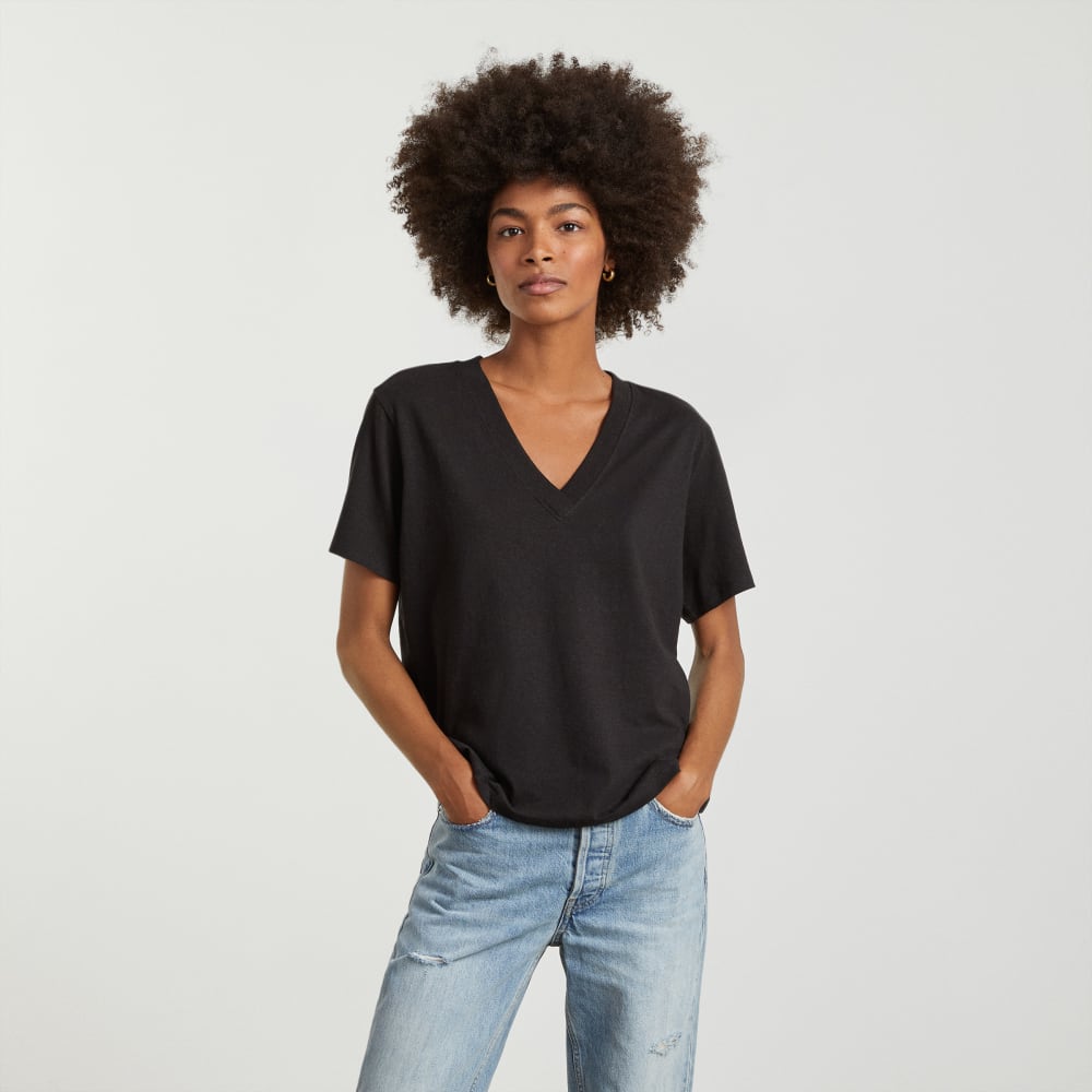 The Vintage V-Neck Hemp Tee in Black — front view