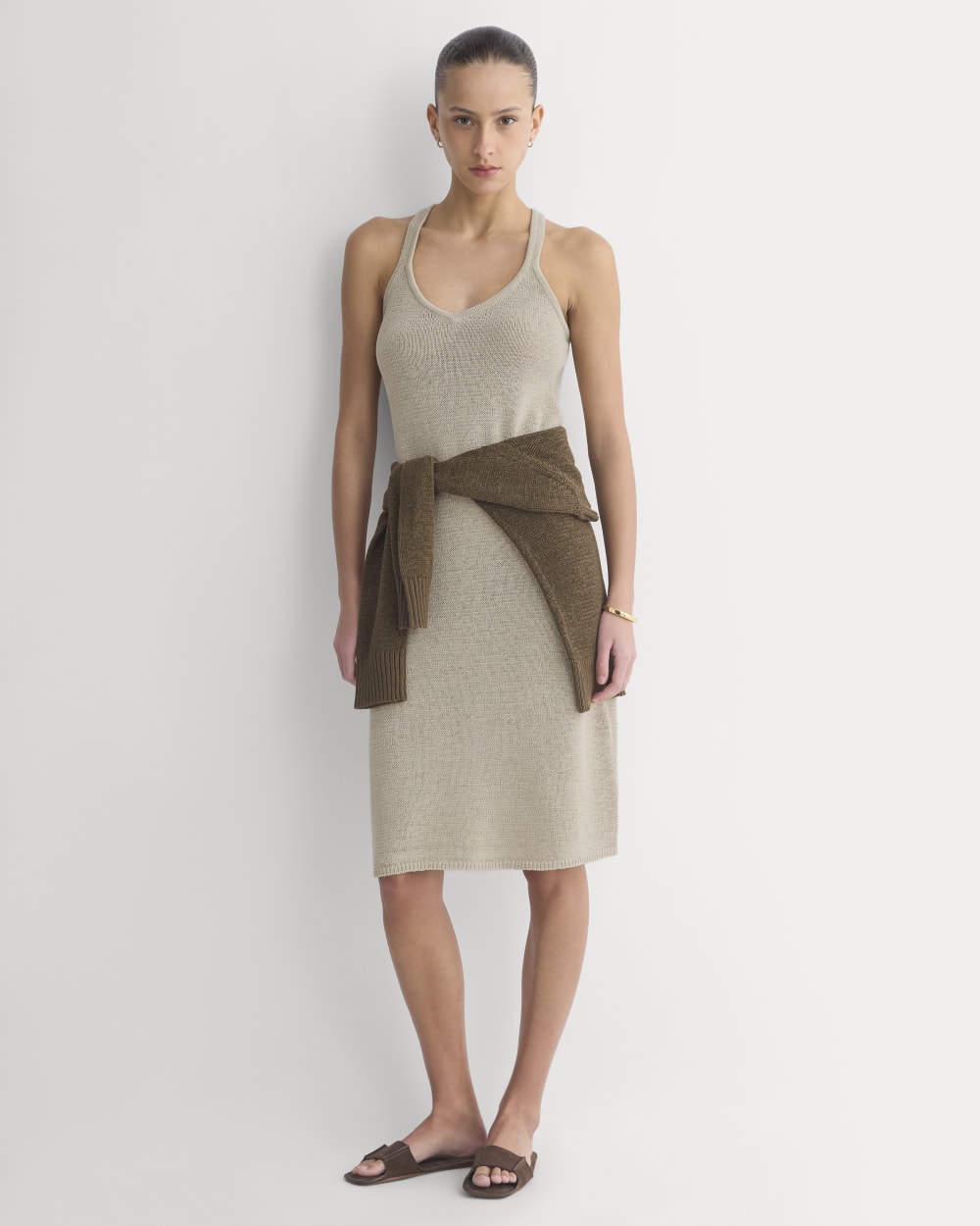 Sweater Racerback Midi Dress in Peyote — front view