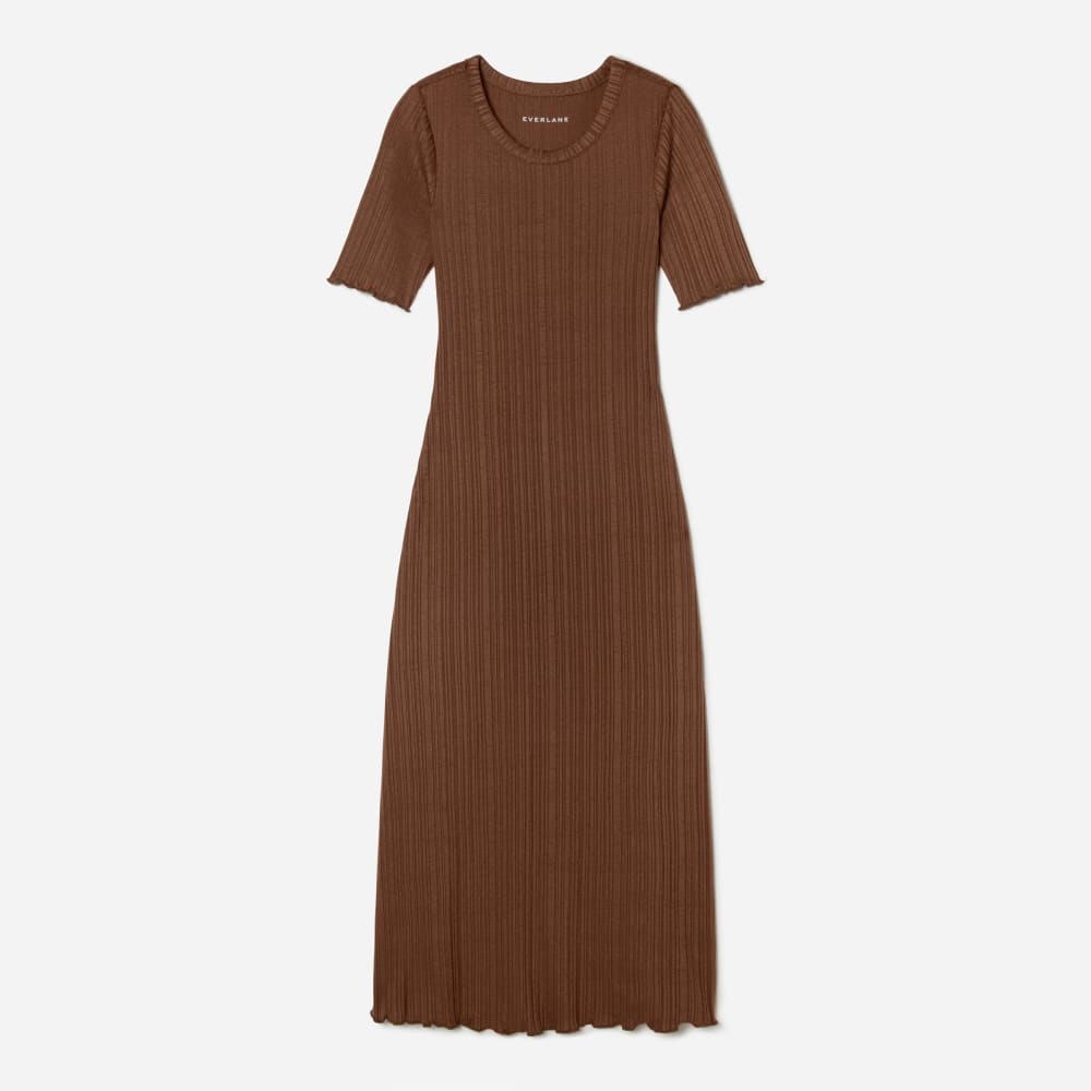 The Open Back Rib Dress in Espresso — front view