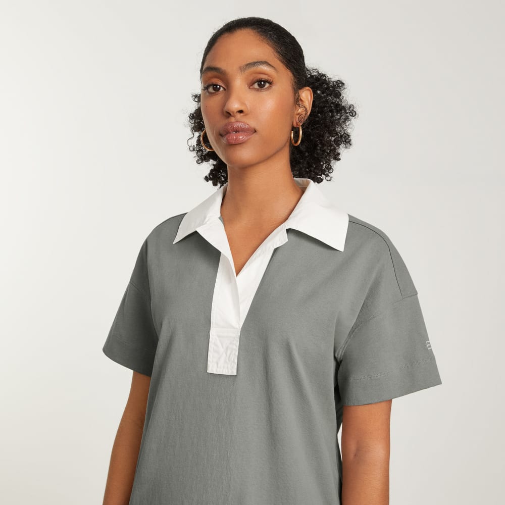 The Organic Cotton Polo Dress in Clay — detail view