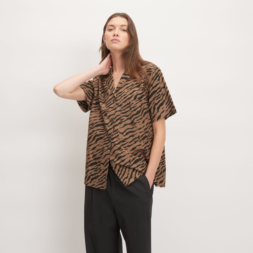 The Poplin Shirt in Tiger Stripe Toasted Coconut — front view