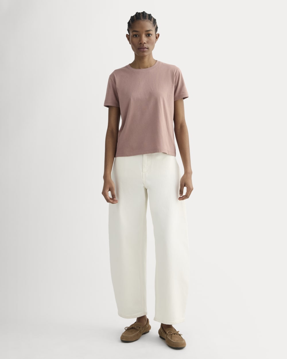 The Box-Cut Tee in Essential Cotton in Rose Dusk — detail view