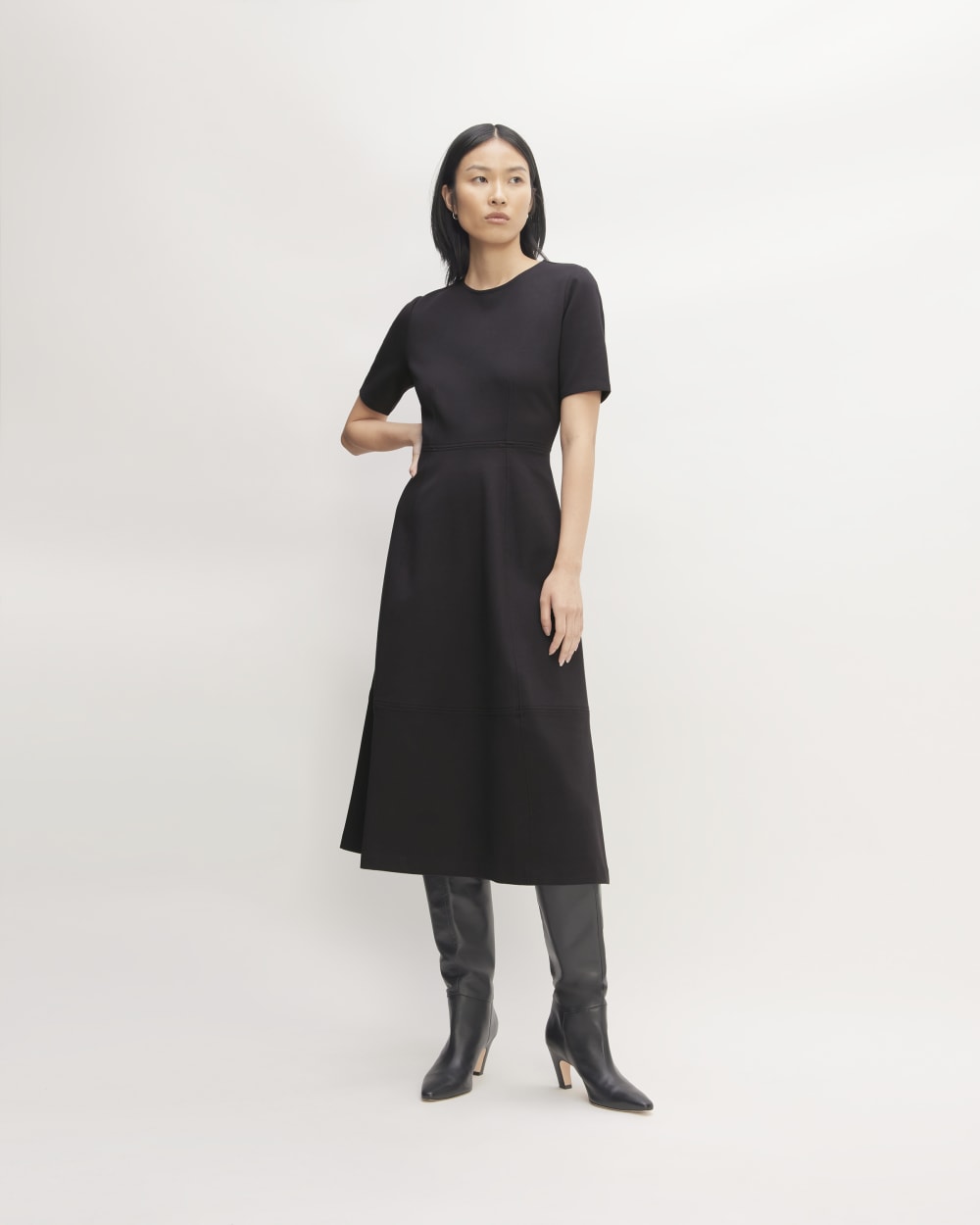 The Dream Short-Sleeve Dress in Black — front view