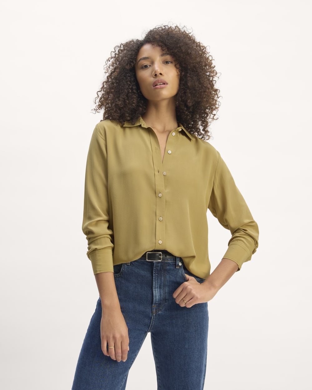 The Must-Have Shirt in Washable Silk in Fennel Seed — front view