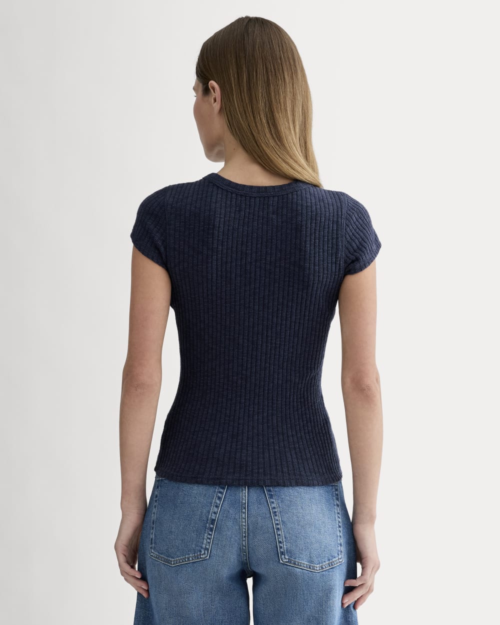 The Cozy Rib Tee in Navy — detail view