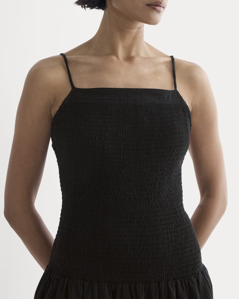 The Gauze Open-Back Dress in Black — detail view