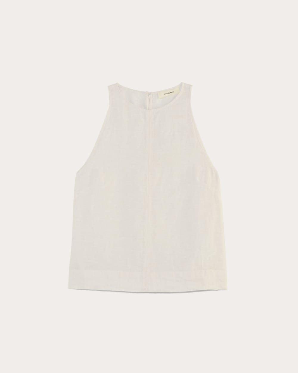 The Linen High-Neck Tank in Natural Chambray — alternate view