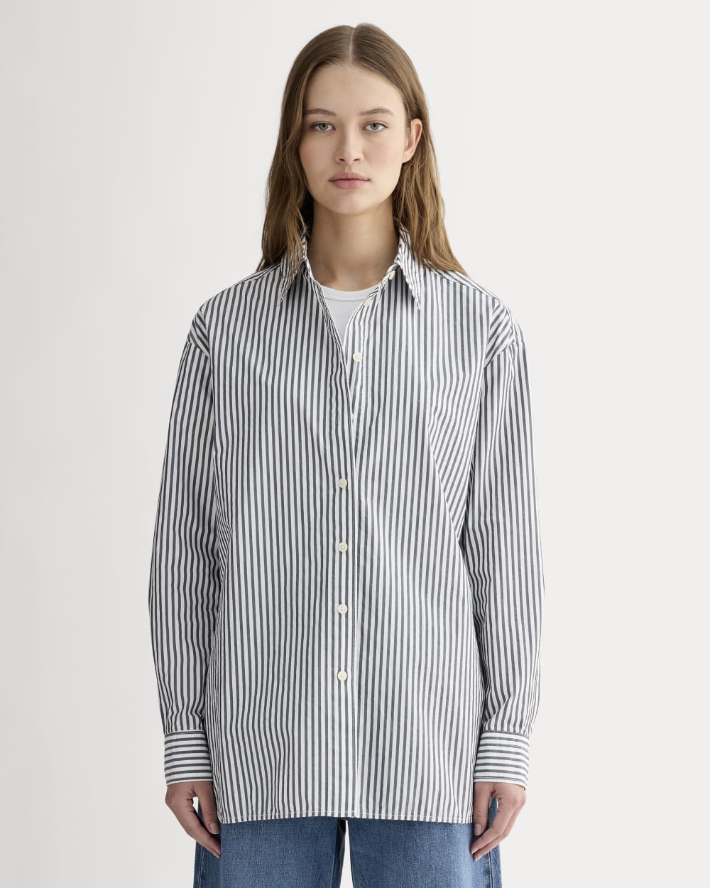 The Boyfriend Shirt in Ultrasoft Cotton in Optic White / Black — front view