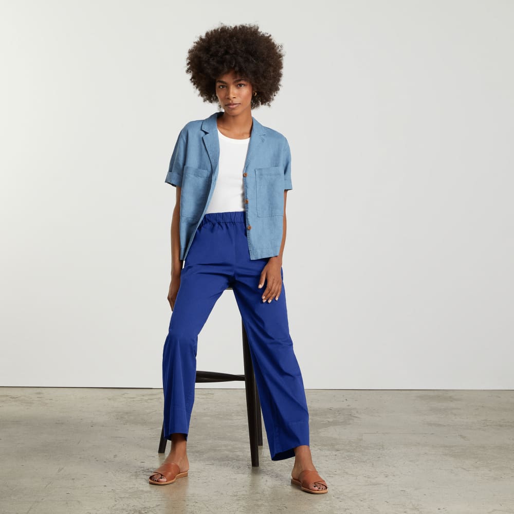 The Easy Pant in Cobalt — detail view