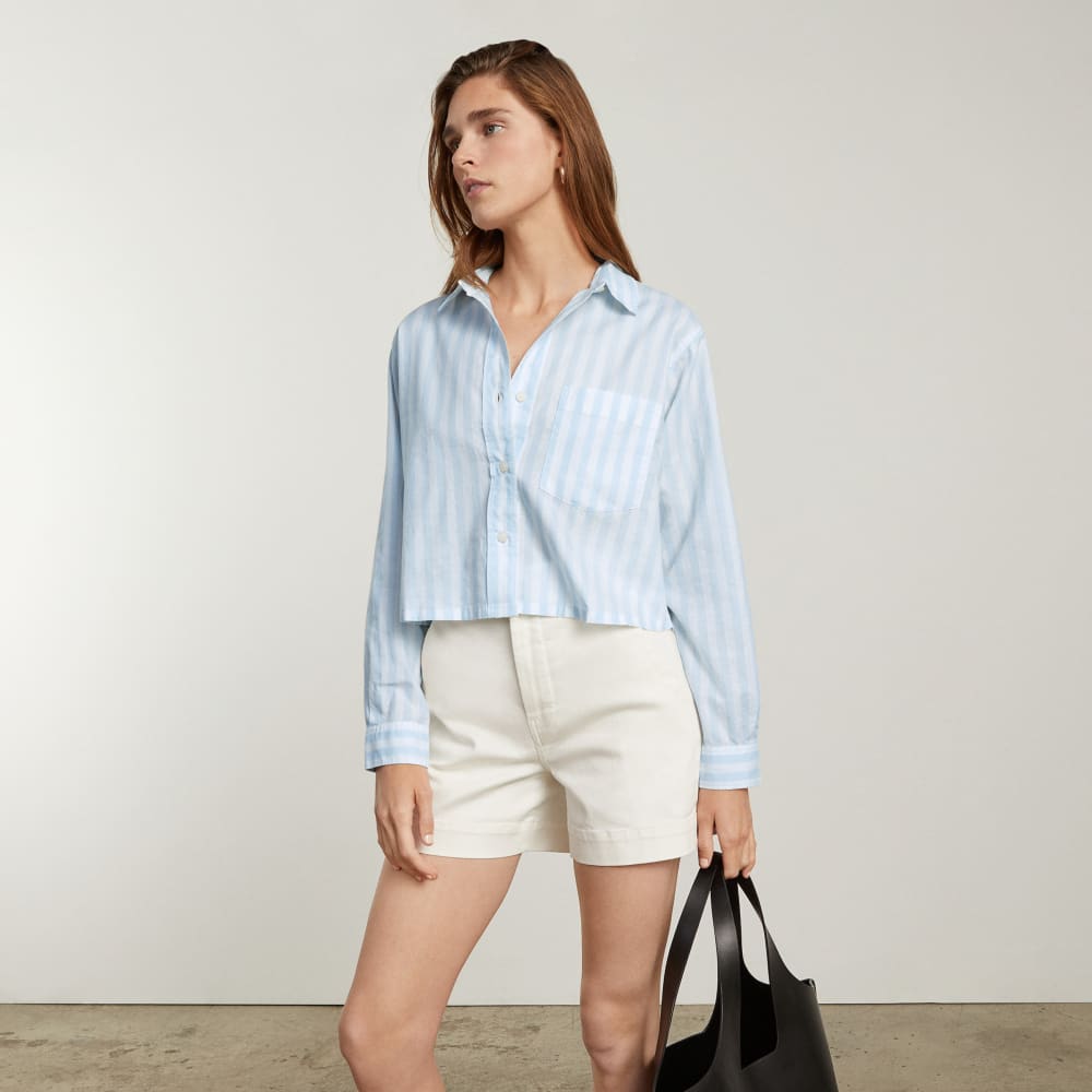 The Way-Short Shirt in Silky Cotton in Mariner Blue / White — detail view