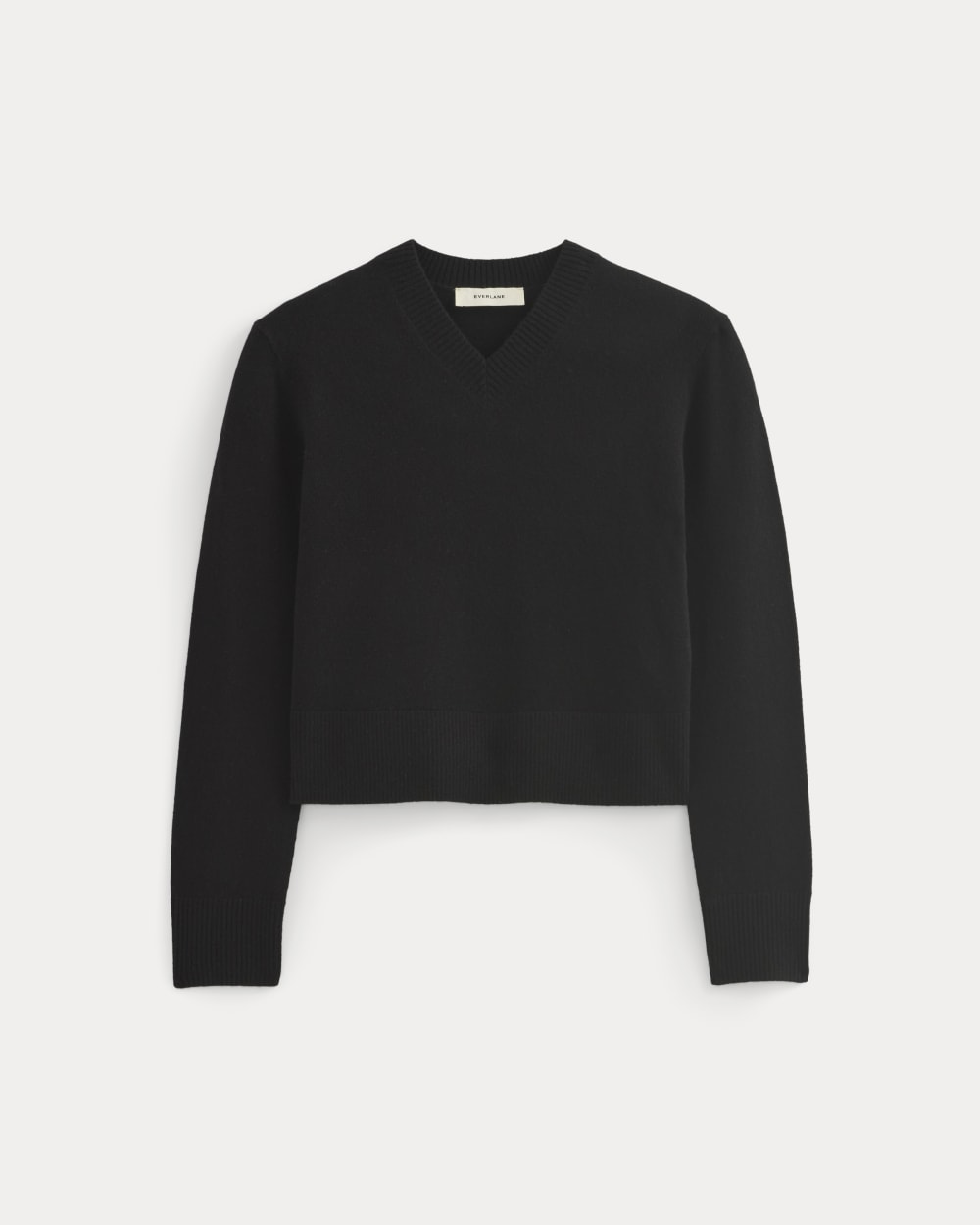 Cashmere Cropped High-V Sweater in Black — alternate view