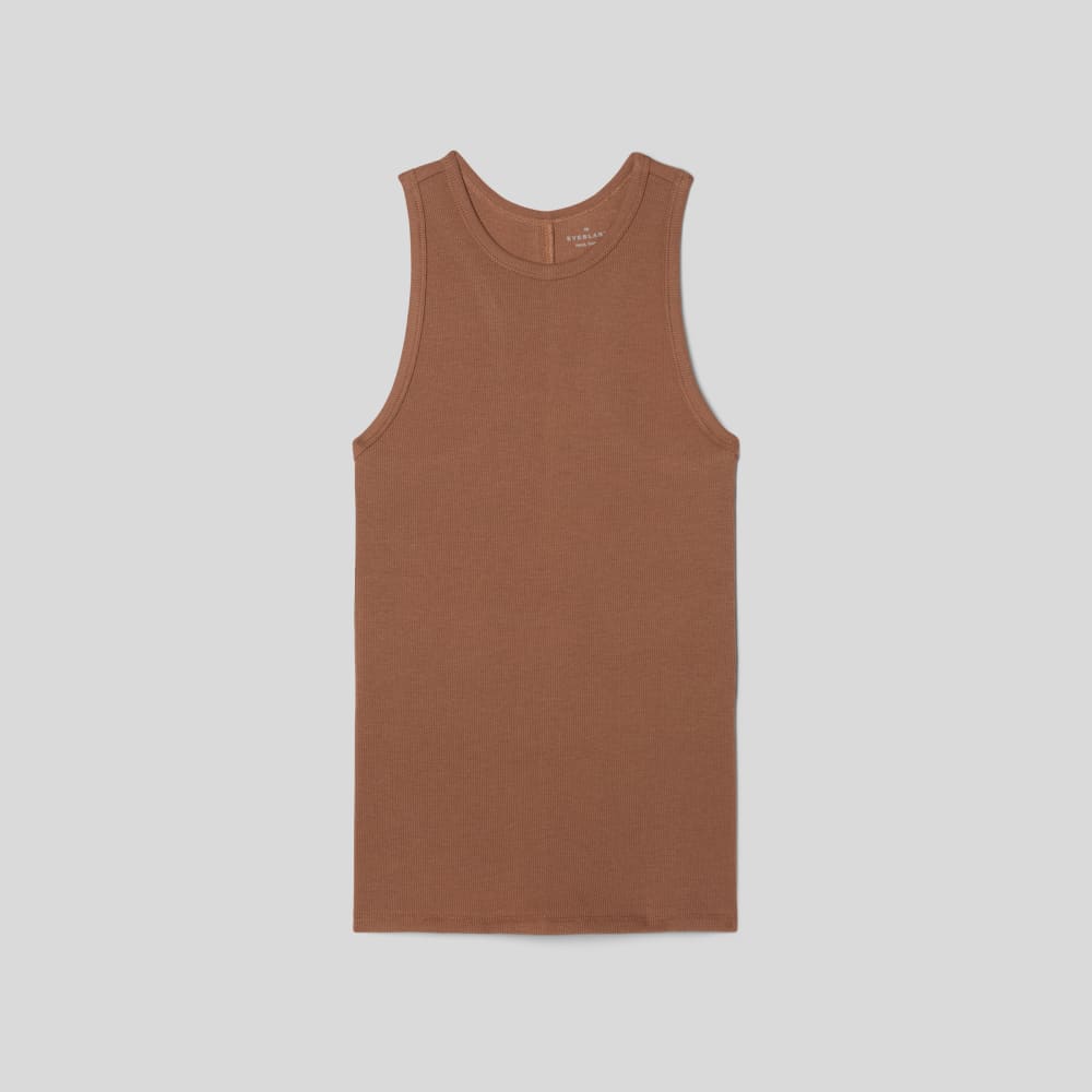 The Luxe Rib Racerback Tank in Carob Brown — alternate view