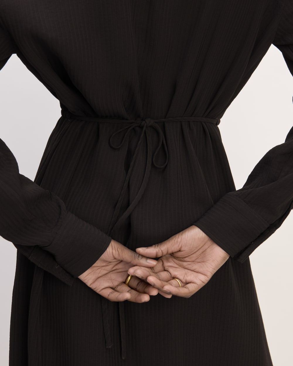 The Mini Jacquard Stripe Shirt Dress in Black — detail view