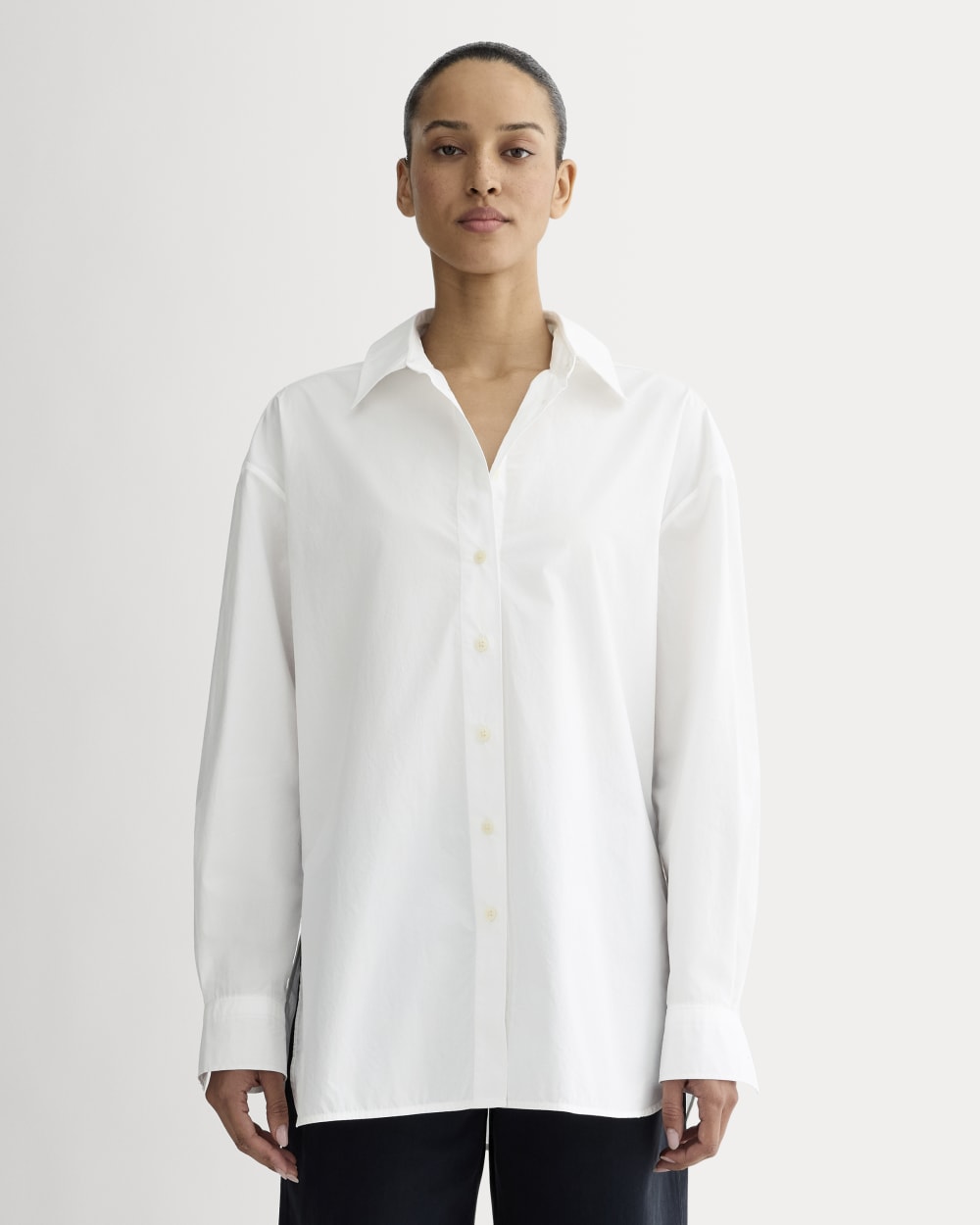The Boyfriend Shirt in Ultrasoft Cotton in White — front view