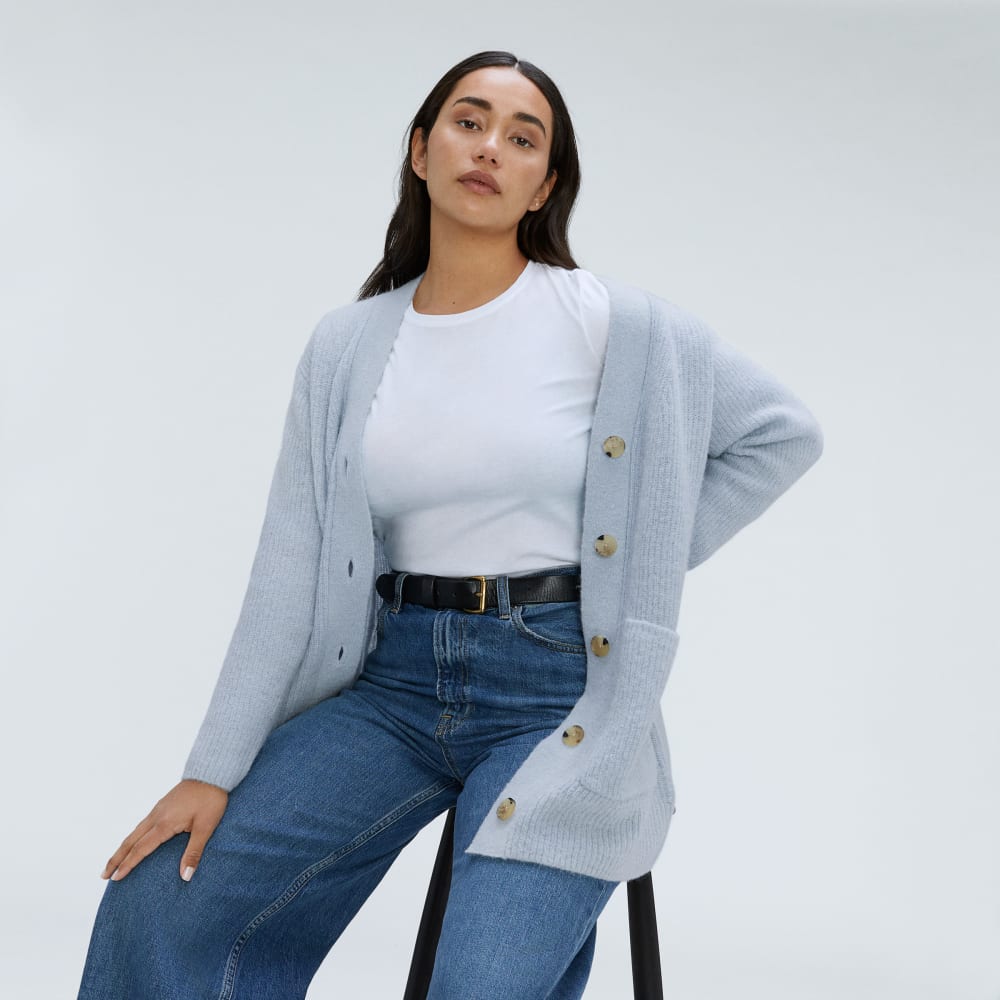 The Oversized Alpaca Pocket Cardigan in Mist — detail view
