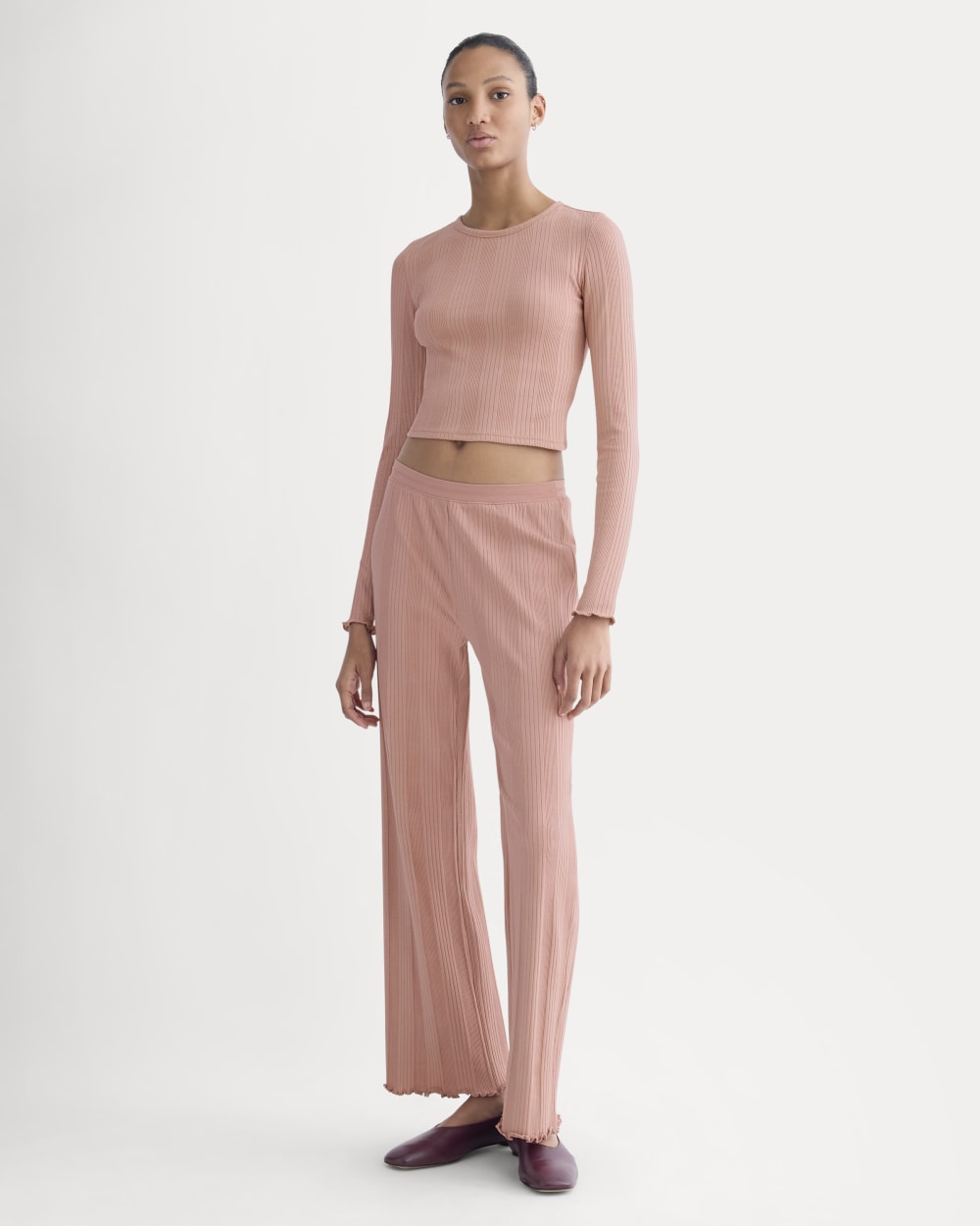 Lounge Rib Cropped Shirt in Ash Rose — detail view