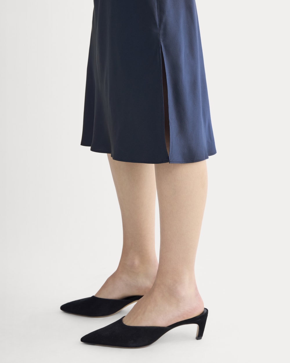 Slip Dress in Silk Charmeuse in Navy — detail view